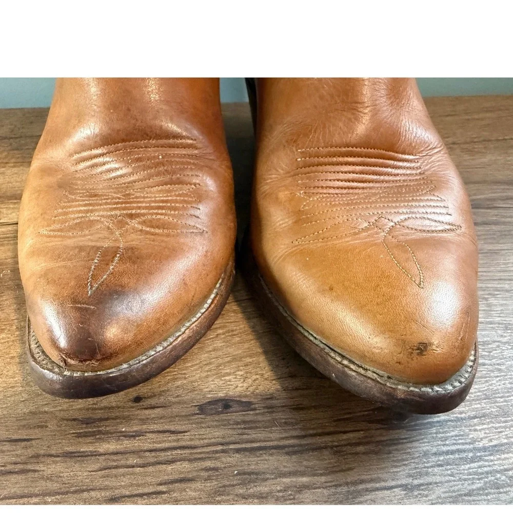 Justin Men's Size 9 EE #1106 Mulehide Tan Leather Cowboy Boots USA Made Vintage - Picture 6 of 15
